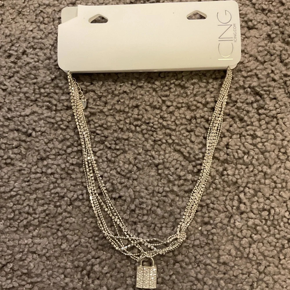 Vintage Bling Crystal Padlock Silver Necklace Jewelry Gift Goth, NWT